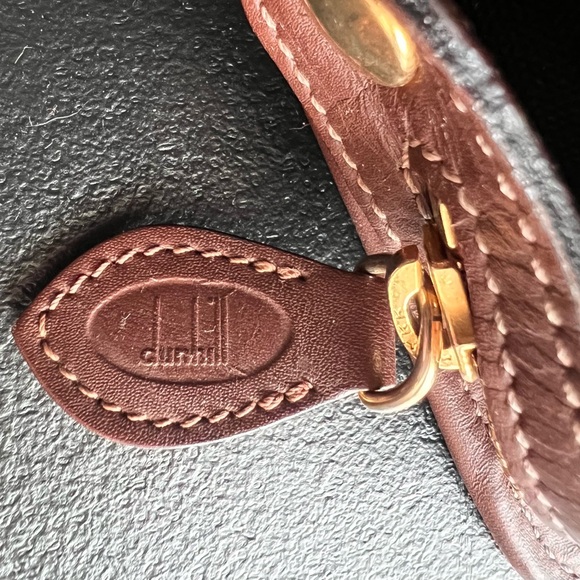 Dunhill Authentic Clutch Bag Second Bag Gray Brown Leather Green Plaid Lining! - Picture 13 of 14